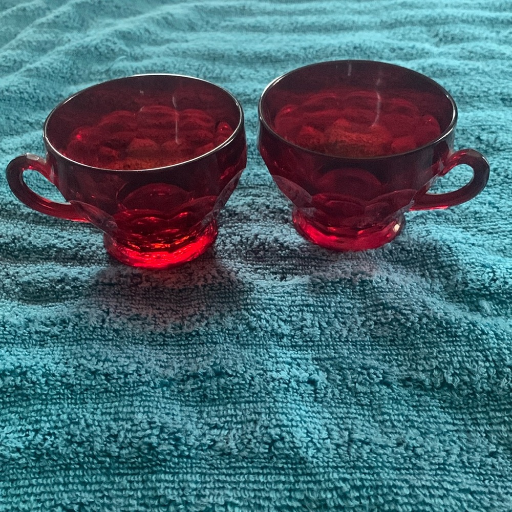 Vintage, Elegant Red Glass Teacups Set